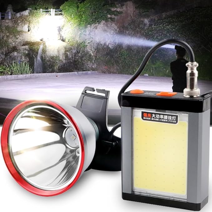LED Hunting Headlamp Super Bright Rechargeable Head Lamp with Independent Battery Pack, 9 Times