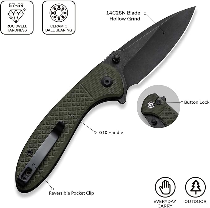 CIVIVI Faeger Pocket Folding Knife for EDC, 2.98" Swedish 14C28N Blade G10 Handle, Reversible Clip