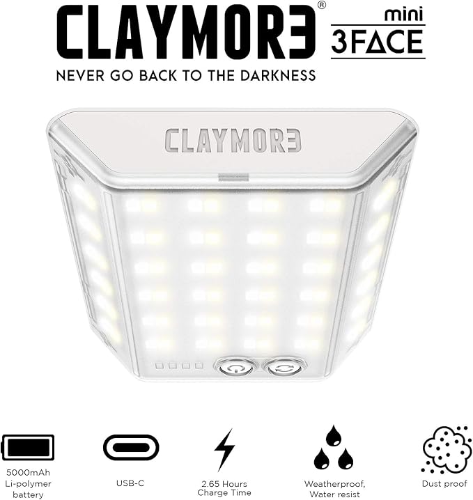 CLAYMORE 3Face Mini (Dark Gray) - Lightweight and Portable LED Area Light for Outdoors, Camping