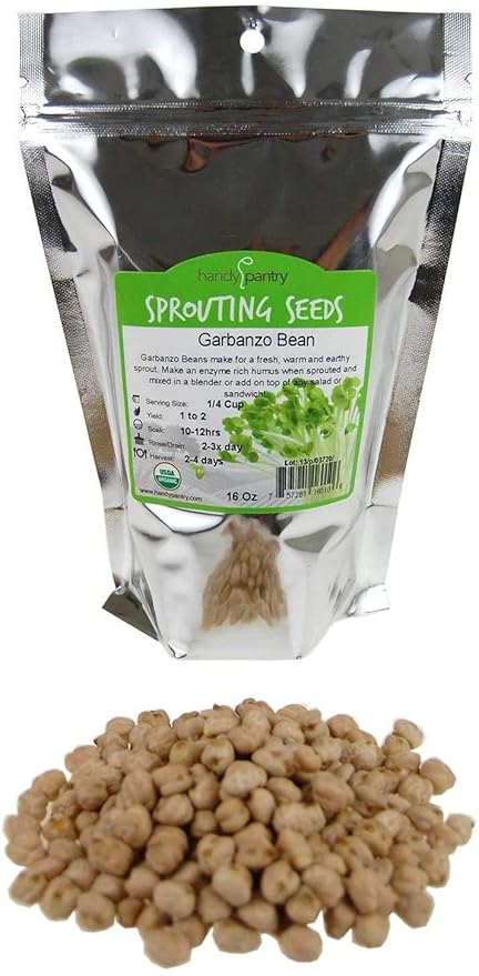 Dried Garbanzo Beans- Organic Sprouting Seeds - 1 Lbs - Handy Pantry Brand - Dry Garbonzo Bean /