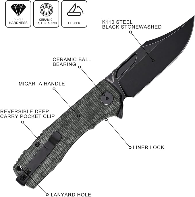 Petrified fish PFP03 Victor,3.58" K110 Satin Blade,140g Micarta Handel Flipper Liner lock Folding
