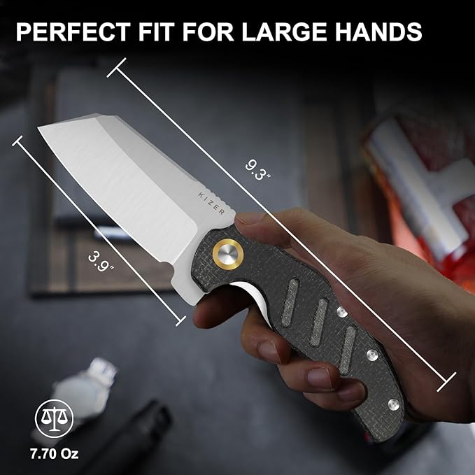 Kizer C01C XL Sheepdog Pocket Knife, 3.9" 14C28N Sheepsfoot Blade EDC Folding Knife with Black
