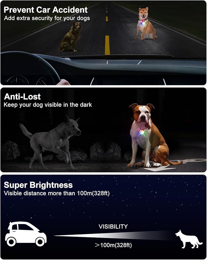 2 Pack Dog Collar Light, Rechargeable Dog Lights for Night Walking Clip On, 4 Modes Waterproof LED