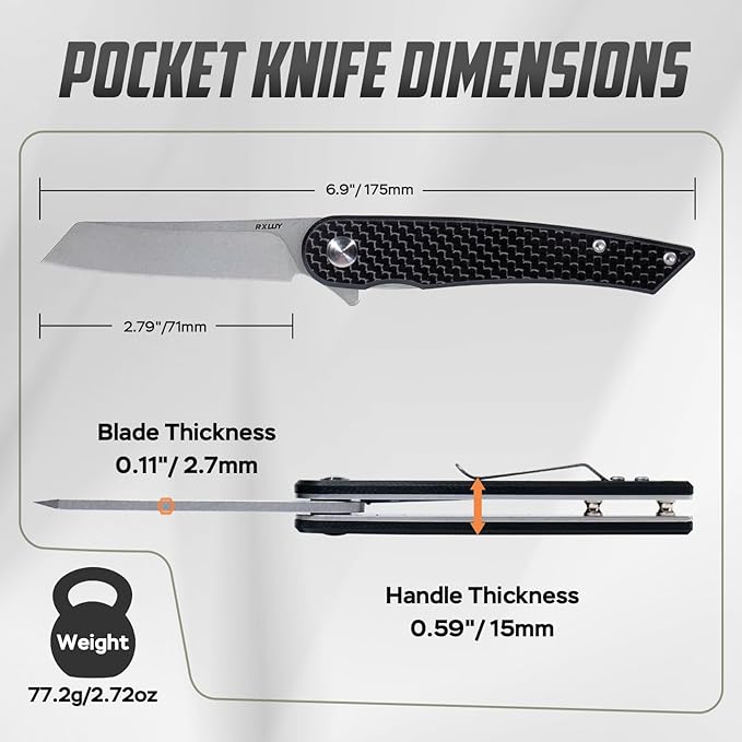 Folding Pocket Knife, 2.79??14C28N Steel Blade Carbon Fibre Handle Flipper Liner Lock Small Praxis
