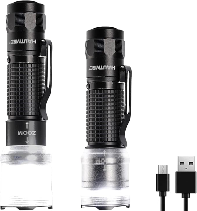 HAUTMEC 700 Lumens Rechargeable Flashlights Waterproof LED Flashlight with Zoomable Beam Bright