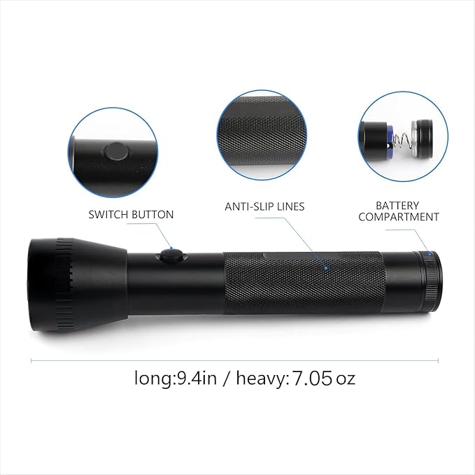 9 Pack Heavy Duty 2-Cell D Battery LED Big Flashlights Bulk, High Lumens, Single Mode, Aluminum