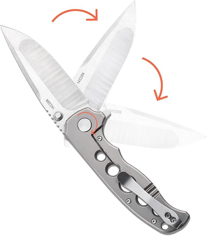Men's Folding Pocket Knife – 3.4" Sandvik 14C28N Blade CNC Titanium Handle Ceramic Bearings, Liner
