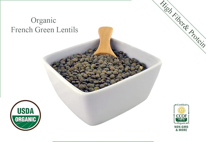 Organic French Green Lentils Whole Raw, High Fiber Non-GMO-Bulk (5LB)