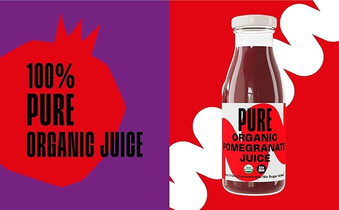 Pure Pomegranate Juice, 8.4 Ounce Bottle (Pack of 12), Cold Pressed Organic Juice, Non-GMO, No