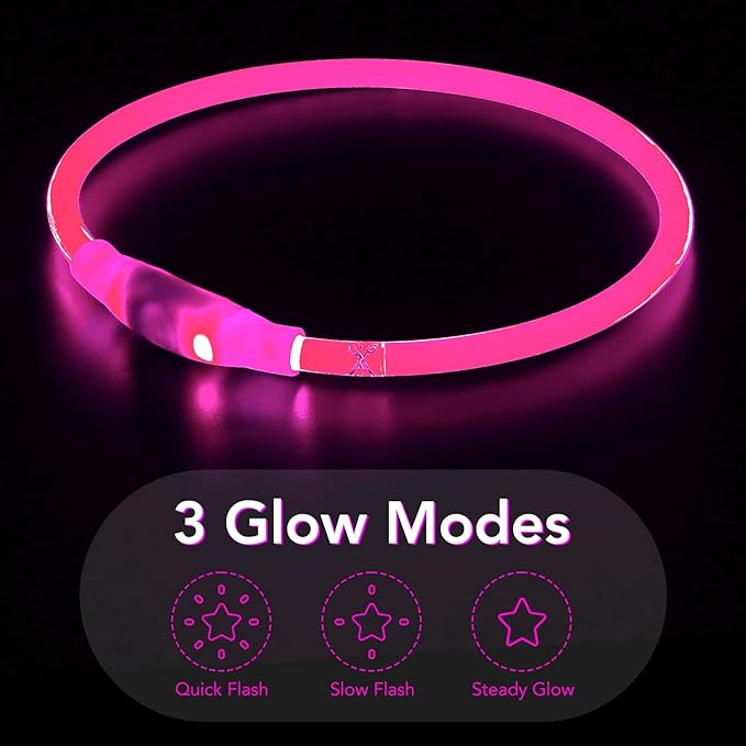 Colaseeme LED Dog Collar, Light Up Dog Collar 1 Count USB Rechargeable TPU Glow Safety Dog Necklace