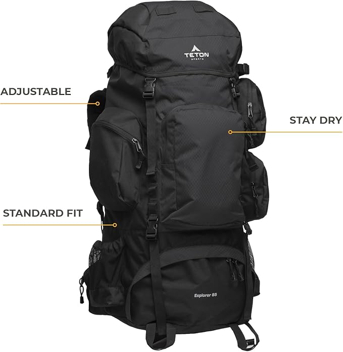 TETON 85L Explorer Internal Frame Backpack for Hiking, Camping, Backpacking, Rain Cover Included