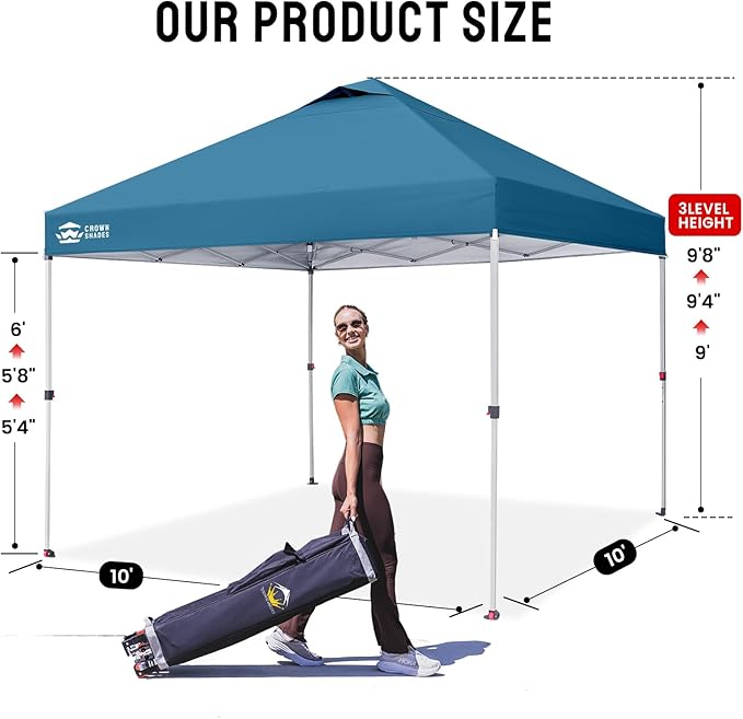 CROWN SHADES 10x10 Pop Up Canopy - Beach Tent with One Push Setup - Easy Outdoor Sun Shade for