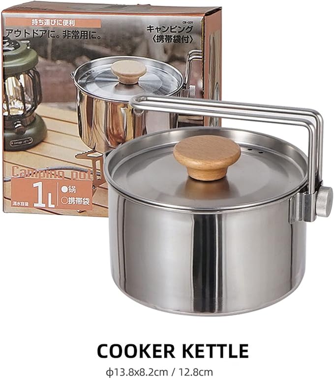 Stainless Steel Camping Kettle, Portable 1L Camping Pot with Removable Handle, Ideal for Outdoor