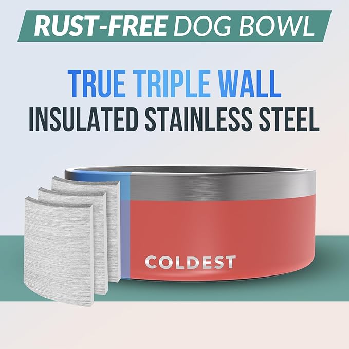 Coldest Dog Bowl - Anti Rust Metal, Non Slip, 3 Layers Insulated Stainless Steel Dog Bowls - Spill
