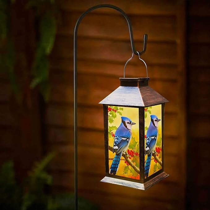 Solar Lanterns Outdoor Hanging Blue Jay Solar Lights Decorative for Garden Patio Porch and Tabletop