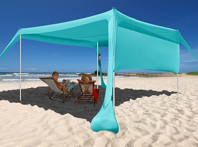 Beach Canopy Tent Shade with Sidewalls 10x10FT, 6.6FT Tall, UPF50+ Sun Shelter, Windproof & Water