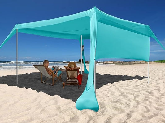 Beach Canopy Tent Shade with Sidewalls 10x10FT, 6.6FT Tall, UPF50+ Sun Shelter, Windproof & Water
