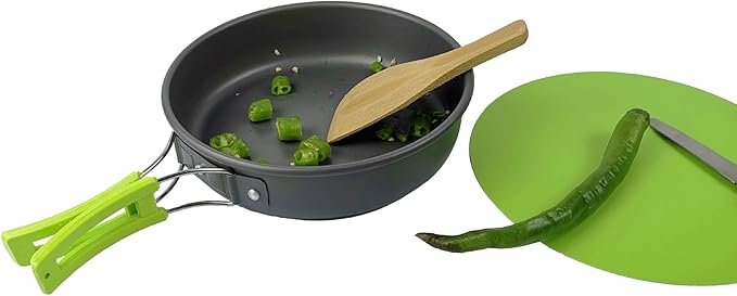 Peidesi Camping Cookware Mess Kit, Portable Camp Stove Pots and Pans Set, Carabiner, Folding Knife
