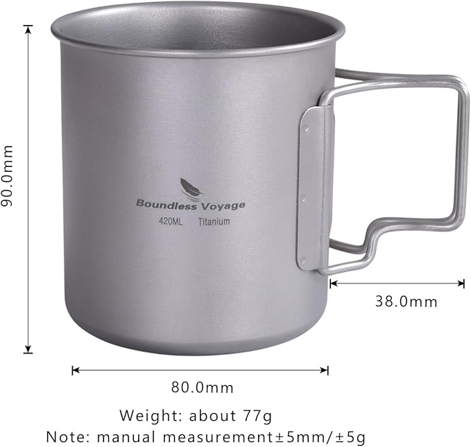 Titanium Coffee Mug Titanium Pots Titanium Cup with Foldable Handle Outdoor Camping Water Mug