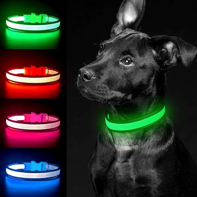 YFbrite Light up Dog Collar, USB Rechargeable LED Puppy Collar Super Bright Adjustable Glowing Dog