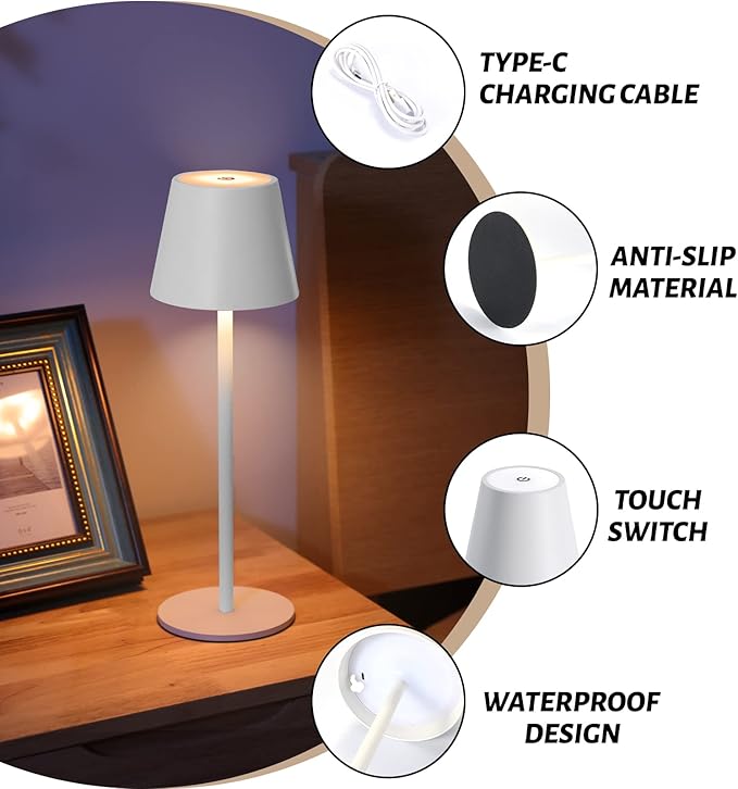 Maksone 2 Pack LED Cordless Table Lamp, 6600mWh Rechargeable Battery Desk Lamp, 3000K Stepless