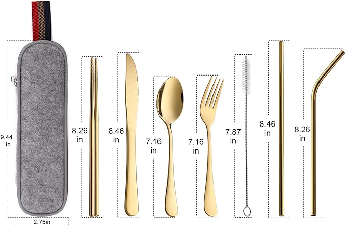 DEVICO Portable Utensils, Travel Camping Cutlery Set, 8-Piece including Knife Fork Spoon Chopsticks