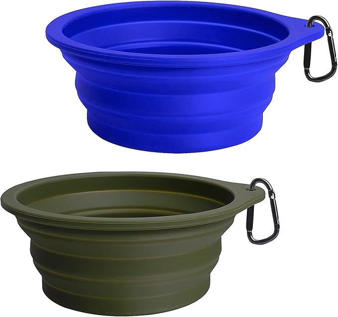 PetBonus 2-Pack Silicone Collapsible Dog Bowls, BPA Free Dishwasher Safe, Portable Foldable