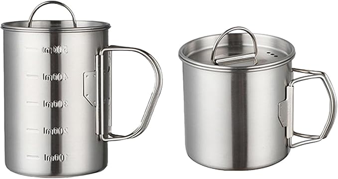 Stainless Camping Cup, 350ml Stainless Steel Camping Cup with Lid and Foldable Handle, High