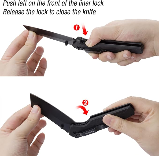 FLISSA Pocket Knife, 3.5" Folding Stonewash Blade Tactical Knife, G10 Handle, for Outdoor
