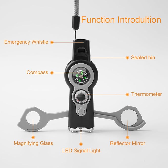 Emergency Survival Function Whistle, Outdoor Multifunctional Tool Safety Whistle with Lanyard