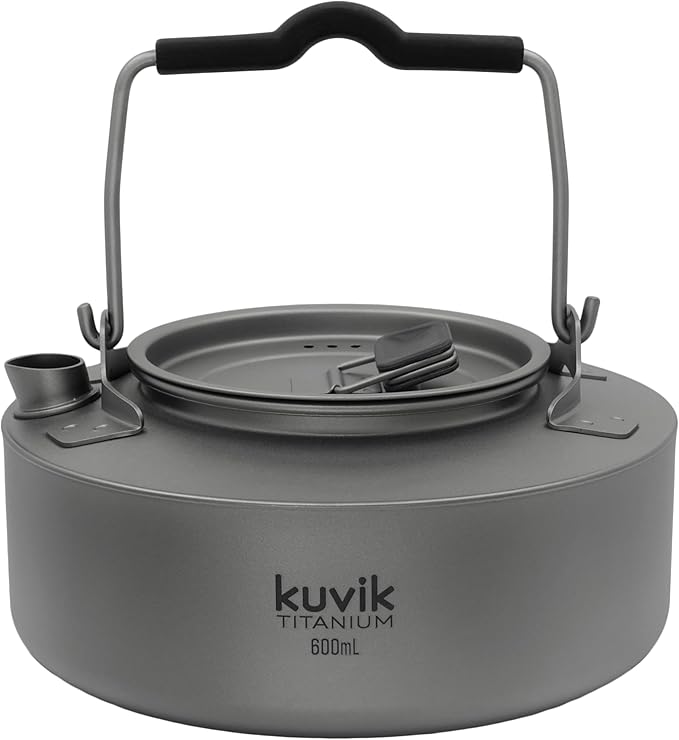 Kuvik Titanium Kettle 600ml (20.3 oz) - Ultralight and Compact Kettle for Backpacking, Camping, and