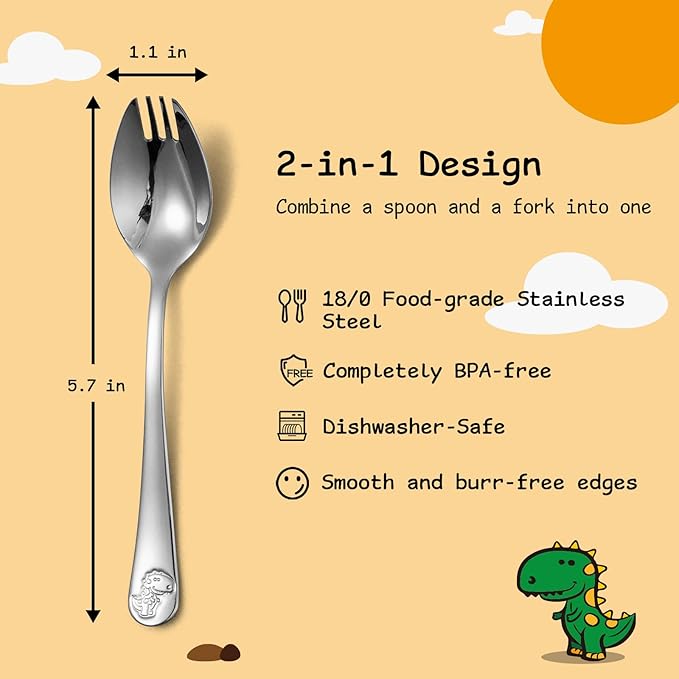 Alata Mini Sporks, 4-Pack Food-grade Stainless Steel Mini Sporks for Kids, 5.7 Inches Salad Forks