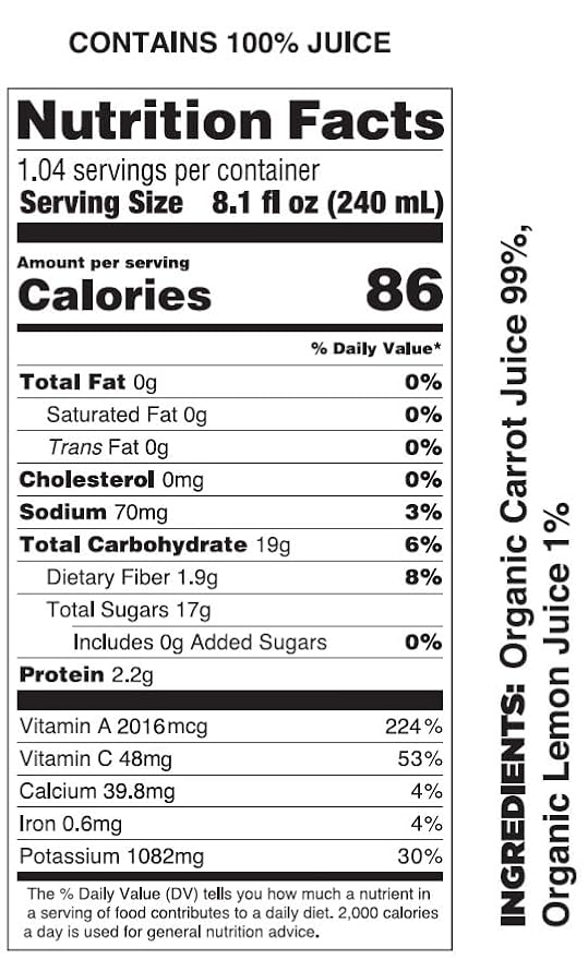 Pomona Organic Carrot Juice, Cold Pressed USDA Organic Juices, 100% Carrots, No Added Sugar, Not