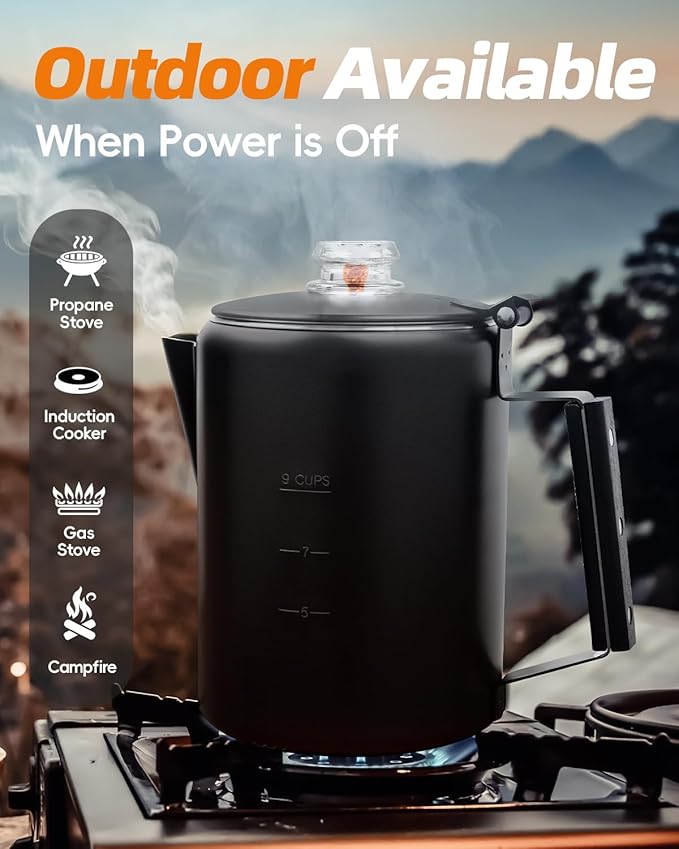 MEREZA Coffee Percolator Stovetop Camping Coffee Pot Stainless Steel 9 CUP Camping Coffee Maker
