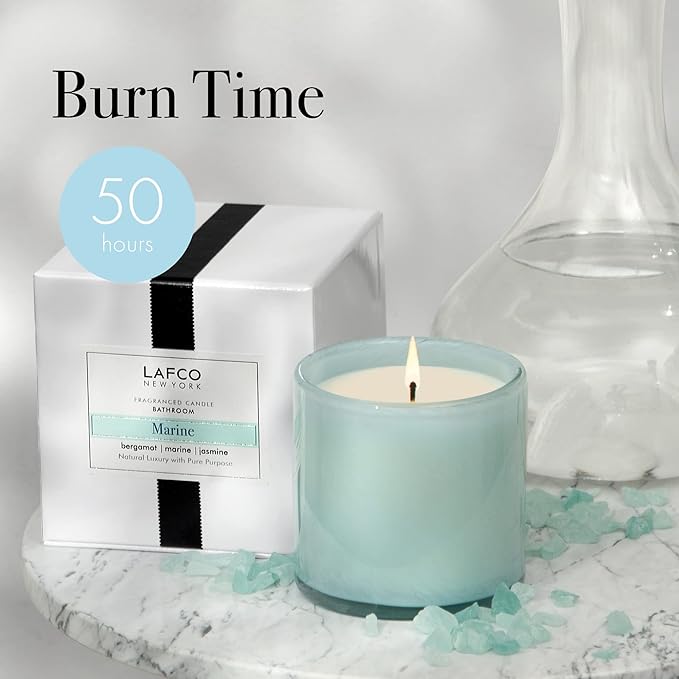 LAFCO New York Classic Candle, Marine - 6.5 oz - 50-Hour Burn Time - Reusable, Hand Blown Glass