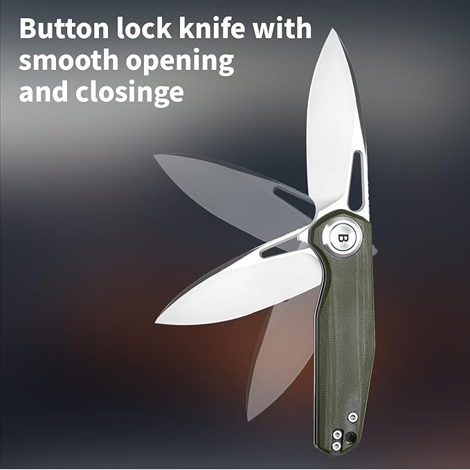 Pocket Folding Knife,3.15" D2 Steel Blade,Green G10 Handle,Push Button Lever Lock,Pocket Knife with