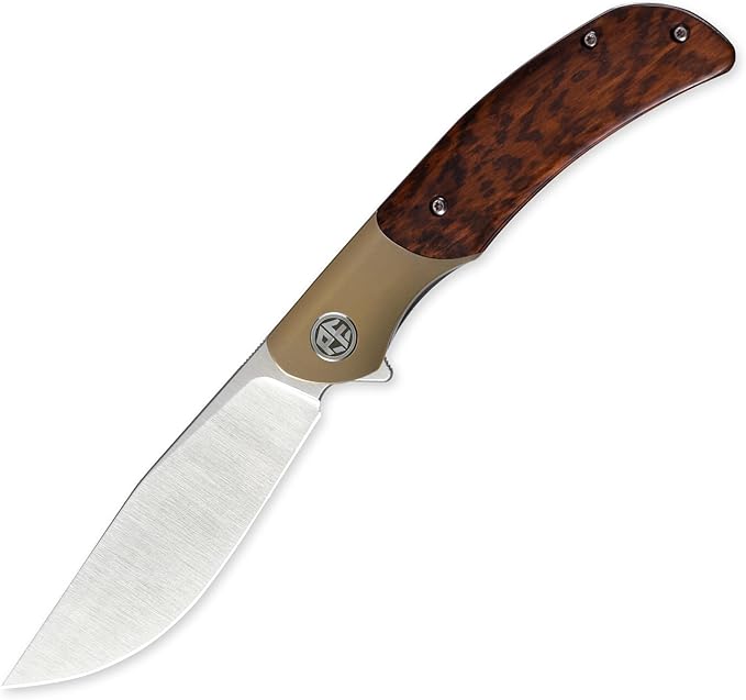 Petrified fish PFP09 Hourglass Folding Knife,3.54" K110 Steel Satin Blade, 3.88oz Titanium and