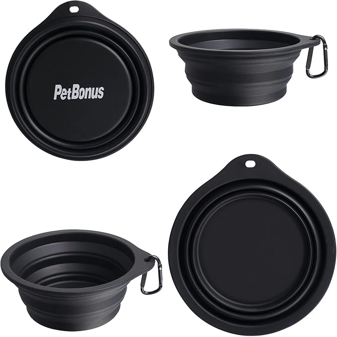 PetBonus 2-Pack Large Silicone Collapsible Dog Bowls, 34oz/1000ml BPA Free Portable Foldable Travel