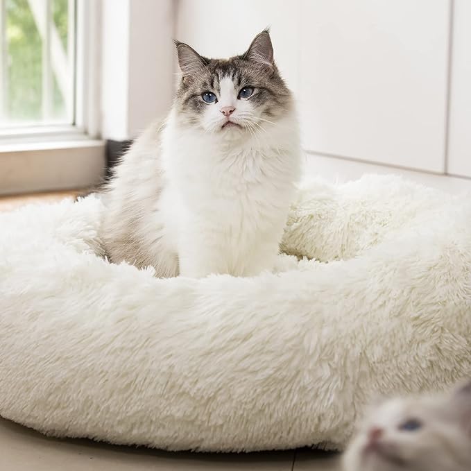 Anti Anxiety Round Fluffy Plush Faux Fur Warm Washable Dog Bed & Cat Bed, Original Bed for Small