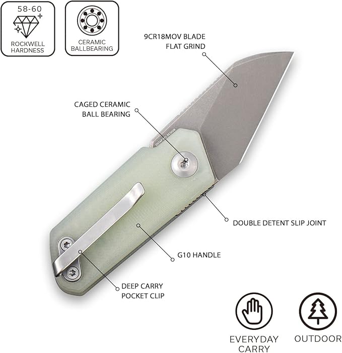 CIVIVI Ki-V Front Flipper Pocket Knife, Double Detent Slip Joint Small Folding Knife with Deep