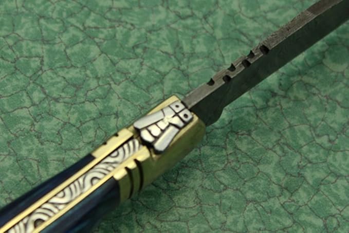 Laguiole Folding Damascus steel knife, 8.6" Long with 4" hand forged custom twist pattern Blade.
