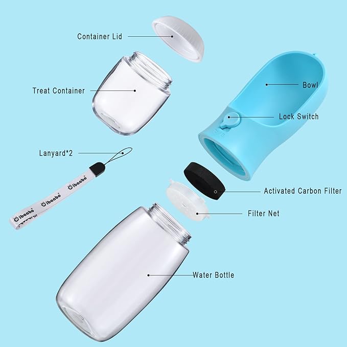 Dog Water Bottle with Food Container, Travel Puppy Water Bowl, Portable Pet Dispenser, Dog Stuff