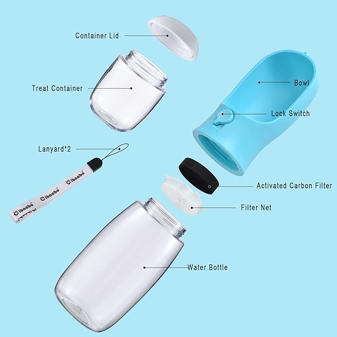 Dog Water Bottle with Food Container, Travel Puppy Water Bowl, Portable Pet Dispenser, Dog Stuff