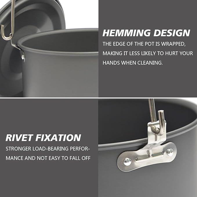 Aluminum Alloy Camping Hanging Pot with Lid Lifter Handle Lightweight 4200ml Portable Pot for
