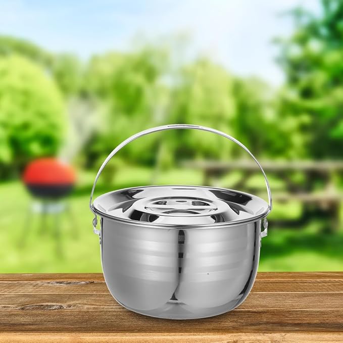 LIFKOME Stainless Steel Camping Pot with Lid Lifter Handle Camp Cookware Pot Portable Hanging