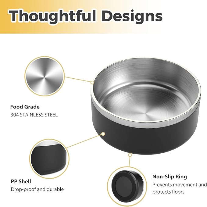 Stainless Steel Dog Bowl, Metal Water and Food Dish for Large Dogs, Insulated Non-Slip Pet Bowl