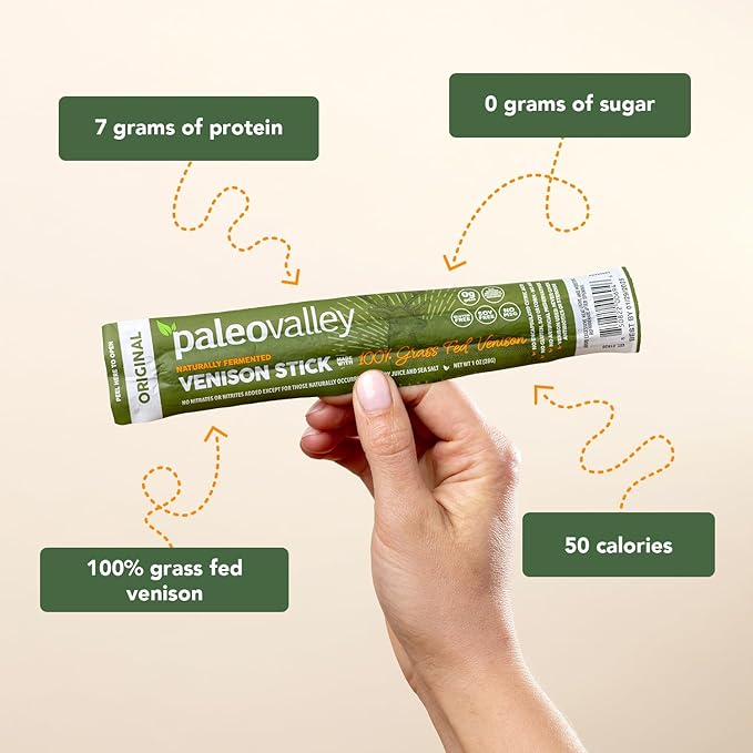 Paleovalley 100% Grass Fed Venison Sticks – 10 Pack – Keto-Friendly, High Protein, Low-Calorie