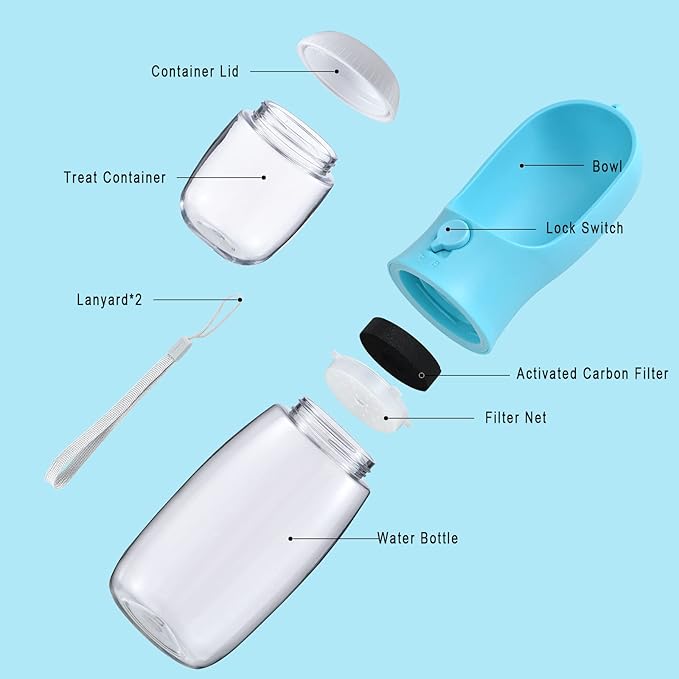 Dog Water Bottle with Food Container, Travel Puppy Water Bowl, Portable Pet Dispenser, Dog Stuff