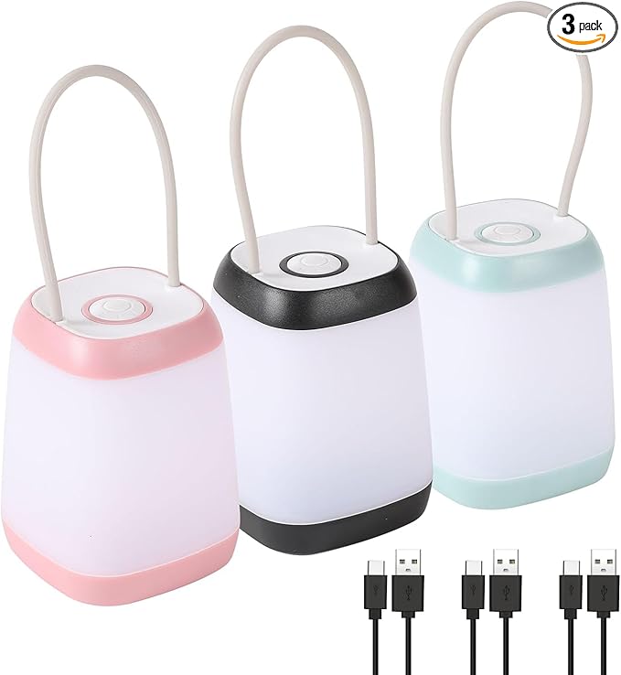 3 Pack LED Camping Light, 3 Light Modes Rechargeable Battery Powered Night Light for Indoor and