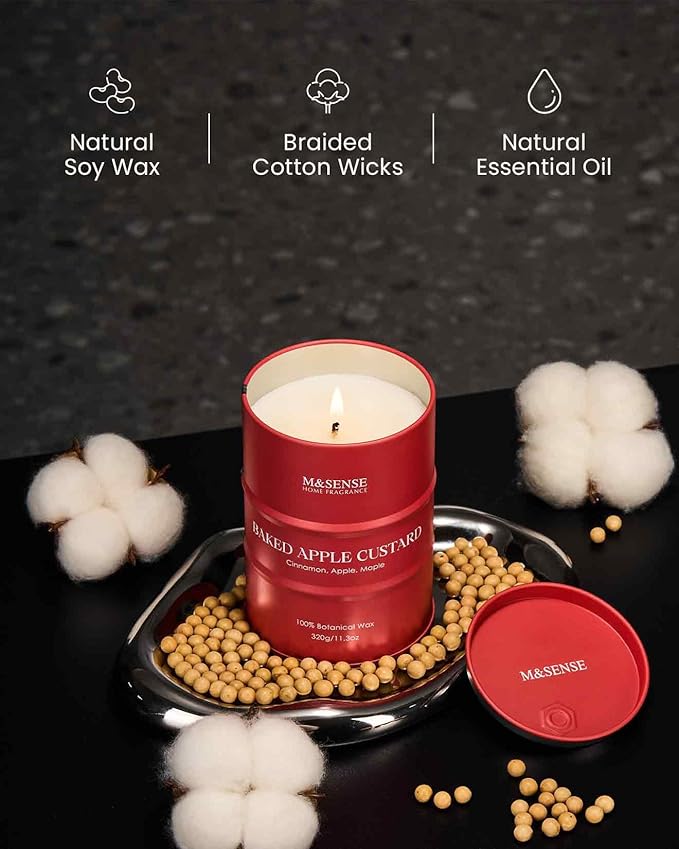 M&SENSE Baked Apple Scented Candles Natural Non Toxic, Aromatherapy Candle for Stress Relief